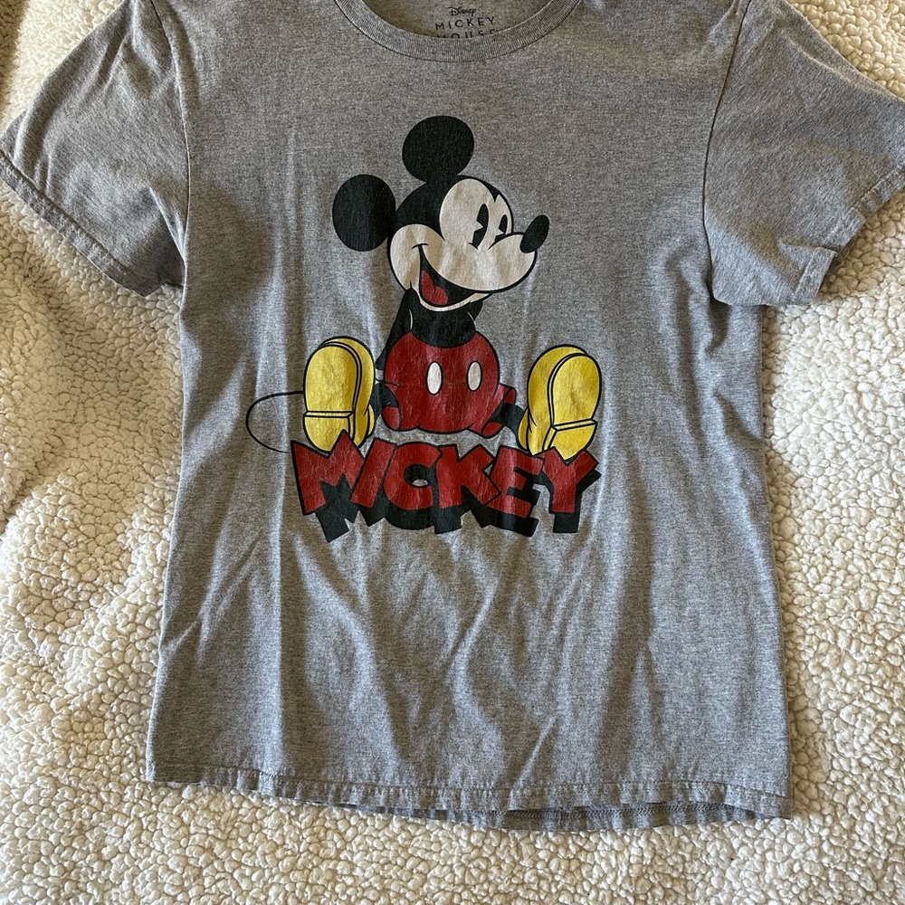 Disney Gray Mickey Mouse Short Sleeve Tee with Red & Yellow Graphic